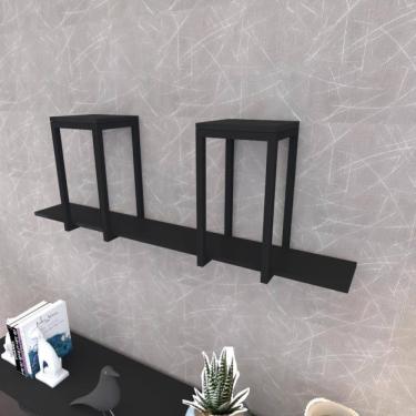 Imagem de Prateleira Industrial Suspensa Estante Parede Nicho Preta Cozinha Escritorio Sala Quarto Infantil