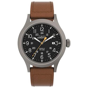 Imagem de Timex Relógio masculino Expedition Scout 40 mm – caixa cinza mostrador preto com pulseira de couro marrom Ecco DriTan, marrom/preto/cinza, Expedition Scout 40 mm