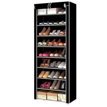 Imagem de Sapateira Porta Sapatos Armário Organizador de Sapatos e objetos Dobrável 9 Prateleiras (Preto)