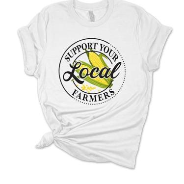 Imagem de Camiseta feminina de manga curta "Support Your Local Farmers Crops", Branco, M