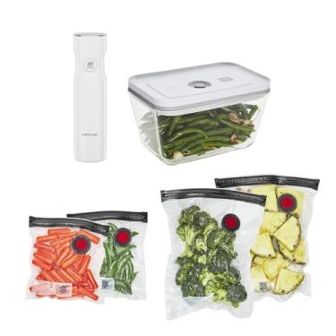 Imagem de ZWILLING Conjunto para iniciantes de máquina seladora a vácuo Fresh & Save com vidro hermético para armazenamento de alimentos, sacos Sous Vide, preparação de refeições