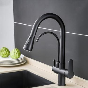 Imagem de Torneiras de cozinha para cozinha com filtro de água, torneira misturadora de pia de três maneiras, 0195 preta, CHINA