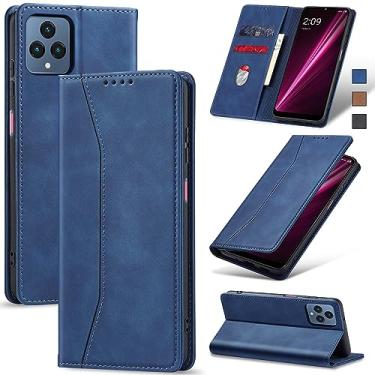 Imagem de Jasonyu Flip Carteira Capa para T-Mobile Revvl 6/6X 5G,Capinha Folio Magnética de Couro com Suporte para Cartão,Suporte para Chute - Protetora Durável de TPU à Prova de Choque para Telefone,Azul