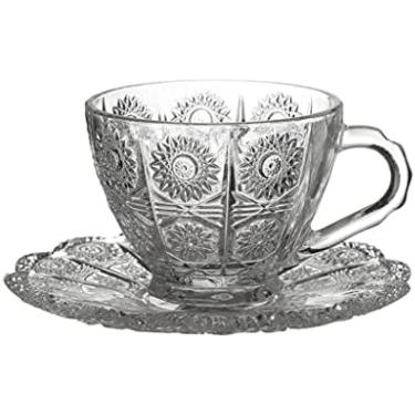 Imagem de Canecas vintage nórdicas com estampa de flores, copos de luxo para água, café, chá, leite, vidro condensado, conjunto de pires, transparente, 200ml