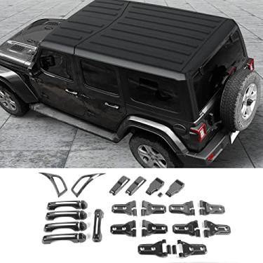 Imagem de CheroCar 22 peças acessórios exteriores tampa do capô do motor tampa da dobradiça da porta da dobradiça da porta do ar condicionado lateral para 2018-2022 Jeep Wrangler JL JLU Sports Sahara Freedom Run (fibra de carbono)