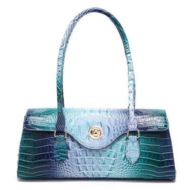 Imagem de Makcr Joacbv Bolsa feminina de couro com alça superior com estampa de crocodilo de alto valor, Cor azul e azul, 11.9