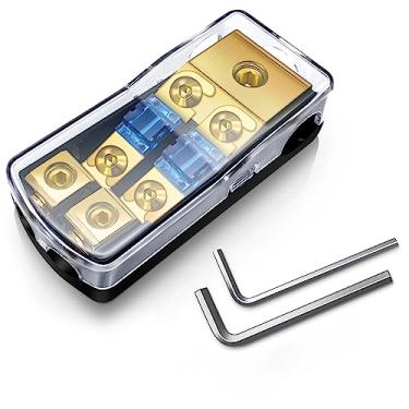 Imagem de BULVACK Mini suporte de fusíveis ANL de 2 vias, cobre 0/2/4 calibre para calibre 4/6/8 60 Amp bloco de distribuição de fusíveis para carro, caminhão, barco, amplificador de áudio estéreo