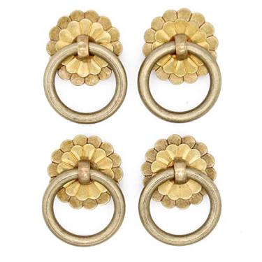Imagem de Puxadores de anel de latão antigo vintage 4 peças - ferragens de armário de latão sólido puro - Tamanho do anel 3,5 cm (1,4")