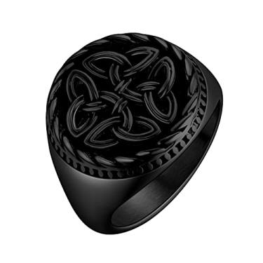 Imagem de Anéis Viking nórdicos masculinos - amuleto de aço inoxidável vintage nó celta nórdico Valknut runa deus Odin Mjolnir anel de dedo escandinavo martelo do Thor crânio guerreiro joia gótica para homens mulheres, 9, Aço inoxidável, Sem pedras preciosas