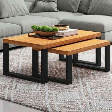 Imagem de Kit Mesas de Centro Industrial 100% MDF Dalla Costa Cor: Freijó/Preto Fosco