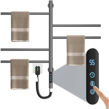 Imagem de Rack Aquecedor Toalhas Giratório 180 Graus - Toalheiro Elétrico Aquecido Com Temporizador, Display Led, Controle Temperatura Constante - Secador Toalhas Montado Na Parede, Para Secar Toalhas
