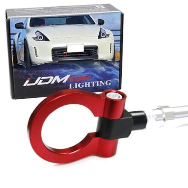 Imagem de Anel de gancho de reboque estilo corrida iJDMTOY Red Track compatível com Nissan 370Z GT-R Juke Infiniti G37 Q50 Q60 QX60 QX70 etc, feito de alumínio leve