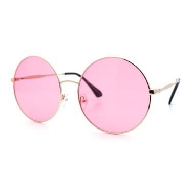Imagem de Óculos de sol clássicos estilo Joplin Hippie com lentes redondas, Gold Pink, 5 13/16"(149mm) x 2 3/8"(60mm)