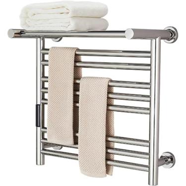 Imagem de Aquecedor de toalhas/radiador de toalheiro aquecido para banheiro elétrico, aço inoxidável 304, rack de secagem de toalhas termostático montado na parede de 80 W com 6 barras polidas