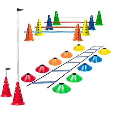 Imagem de Escada Funcional + 10 Cones Furados C/Barreiras + 10 Pratos (Kit 1)