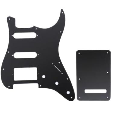 Imagem de Musiclily Kit Escudo HSS Pickguard Com Tampa Traseira para Guitarra Fender EUA/Mexicana Made Stratocaster Standard Estilo Moderno, 1 Camada Preto Fosco