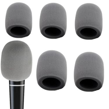 Imagem de Capa de microfone de espuma tipo esponja grossa cinza 6 peças para microfone de mão protetor de para-brisas protetor de micro filtro de espuma para transmissão KTV