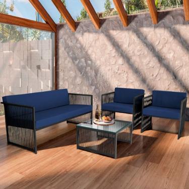 Imagem de Conjunto para Área Externa de Corda Náutica  - 02 Poltrona Namoradeira Mesa de Centro Santiago