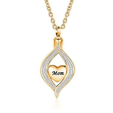 Imagem de YQSLIN Colar dourado de cremação para cinzas Always In My Heart Mom/Dad/Grandma Urna Ash Keepsake Memoril Gota Pingente Urnas para Cinzas Humanas Adulto Feminino, Metal, Base