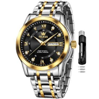 Imagem de OLEVS Relógio masculino clássico para negócios, analógico, quartzo, aço inoxidável, à prova d'água, luminoso, data, diamante, masculino, prata, relógio masculino preto 13, relógio masculino