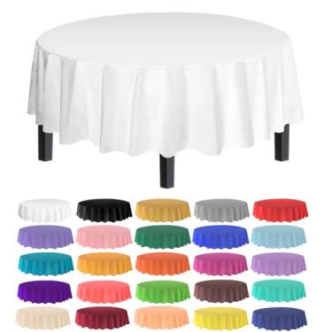 Imagem de allgala Capa de mesa descartável de plástico branco premium - 12 unidades redonda 213 cm à prova d'água, fácil limpeza para festas, eventos, reuniões e uso diário - branca -TC58501