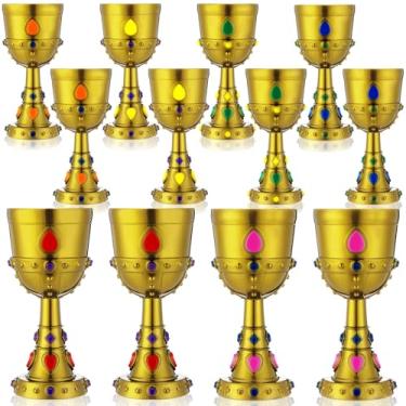 Imagem de Skybooly 12 peças de taças de coroa moldadas medievais 227 g Taça de joias coloridas vintage de plástico King Queen Decorações de festa medievais para Halloween Carnaval suprimentos de bebida