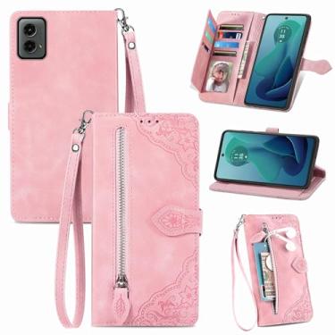 Imagem de Furiet Capa carteira para Motorola Moto G 5G 2024 com cordão de pulso, bolso com zíper com estampa de flor, porta-cartões, acessórios para celular, capa de celular para G5G 5 G G5, mulheres, homens,