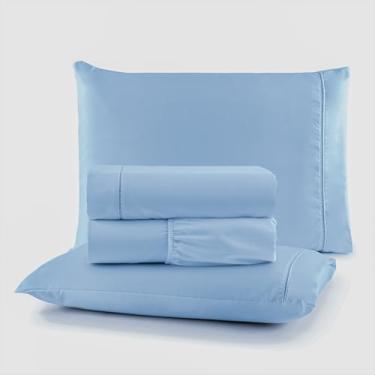 Imagem de Kit Roupa de Cama Casal Algodão 4 Peças 200 Fios Confort (Azul)