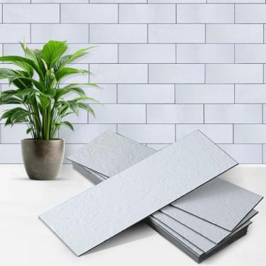Imagem de Artemuro 40 peças de azulejos de parede SPC de 7,6 cm x 23 cm, ardósia branca marfim brilhante estruturada atualizada com argamassa preta para cozinha, banheiro, lareira, trailer