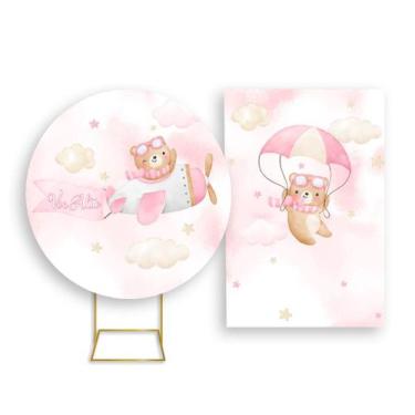 Imagem de Painel De Festa Redondo 1,50x1,50 + Painel Vertical 1,50x2,20 - Ursinh