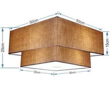Imagem de Plafon Duplo Quadrado Md-3022 Cúpula em Tecido 25/50x35cm Palha / Palh