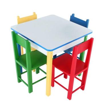 Imagem de Mesa infantil em mdf com 4 cadeiras com pés de ferro carlu 5017