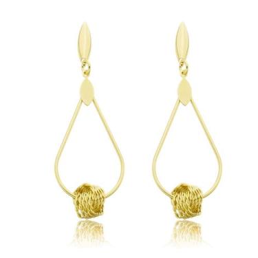 Imagem de Brinco Gota Vazada Com Bola Interlaçada Banhado a Ouro 18k - Work Semi
