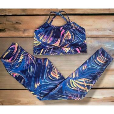 Imagem de Conjunto feminino academia calça e top cruzado - Dbytex, Azul tp tinta