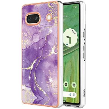 Imagem de Dinglijia Capa de design fino para Google Pixel 7A, TPU macio IMD padrão de mármore proteção de câmera e tela para meninas e mulheres capa moderna para Google Pixel 7A, YBBK roxo