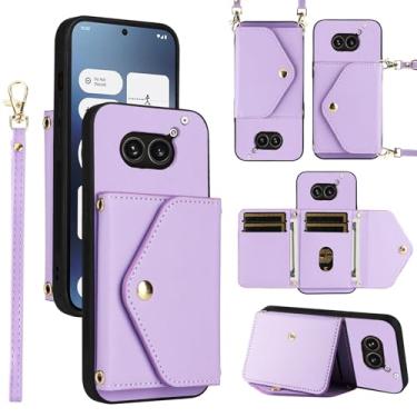 Imagem de Dswteny Capa carteira para Nothing phone2a com cordão de pulso alça de ombro fina bolsa flip, suporte de cartão de crédito de couro PU de luxo acessórios capa de celular para telefone 2A 5G mulheres