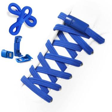 Imagem de Aiboxin Cadarços elásticos sem amarração para tênis, cadarços sem amarração para crianças e adultos, cordas elásticas para sapatos, C - Azul, 47IN