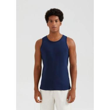 Imagem de Regata Básica Masculina Slim Em Ribana Canelada - Hering, M, Azul