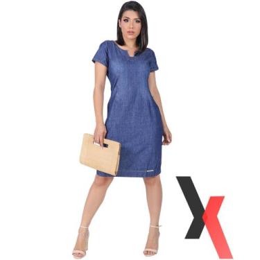 Imagem de Vestido Feminino Jeans- Roupas Evangélicas (ref. 1065) - COR AZUL - DL