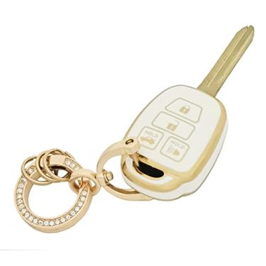 Imagem de Capa de chave para Toyota com chaveiro macio TPU para chave de carro protetor compatível com Camry Corolla RAV4 Highlander Avalon Corolla iM Venza Yaris (branco)