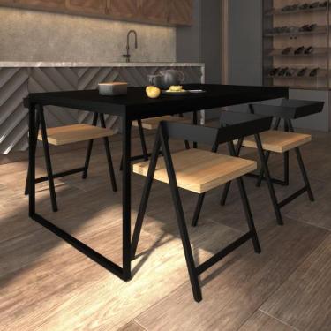 Imagem de Mesa De Jantar Retangular 4 Lugares Preta Industrial Estilo Vintage 12