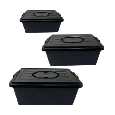 Imagem de Kit de 3 Box de Armazenamento Organização Garagem Casa Tampa - FICONE 