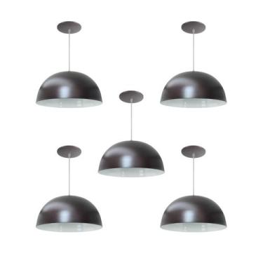 Imagem de Kit 5 Luminária Pendente Meia Lua 24cm Com Interior Branco Brilho Fiaç