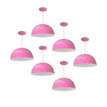 Imagem de Kit 6 Luminária Pendente Meia Lua 24cm Com Interior Branco Brilho Fiaç