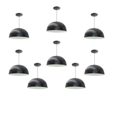 Imagem de Kit 8 Luminária Pendente Meia Lua 24cm Com Interior Branco Brilho Fiaç
