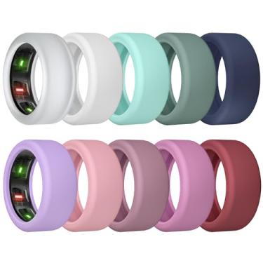 Imagem de sylacor Pacote com 10 capas de anel compatíveis com Oura Ring Gen 4/Ceramic, Oura Ring Gen 3, capa protetora de anel de silicone elástico antiarranhões para homens e mulheres malhando na academia (10