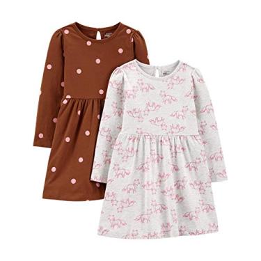 Imagem de Simple Joys by Carter's Pacote com 2 vestidos canelados elásticos para meninas, Pontos marrons/raposa cinza mesclada, 3 Anos