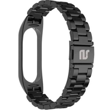 Imagem de Pulseira De Aço 3 Elos NSmart Compatível com Mi Band 5 / Mi band 6, Pr