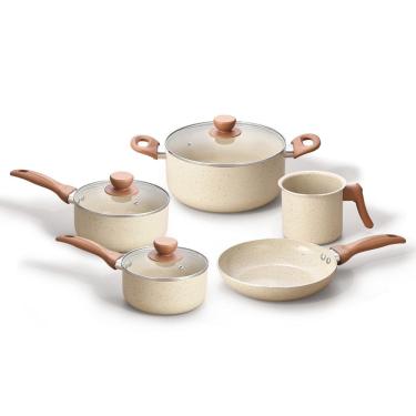 Imagem de jogo 5 panelas antiaderentes de ceramica e aluminio bege - Oikos
