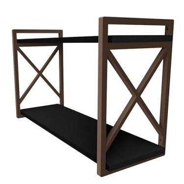 Imagem de Prateleira Estilo Industrial 20x60cm com MDF Preto Estilo Industrial Funcionalidade Decoração Sofisticada Para Livros Plantas Organize Ambientes (MARROM)